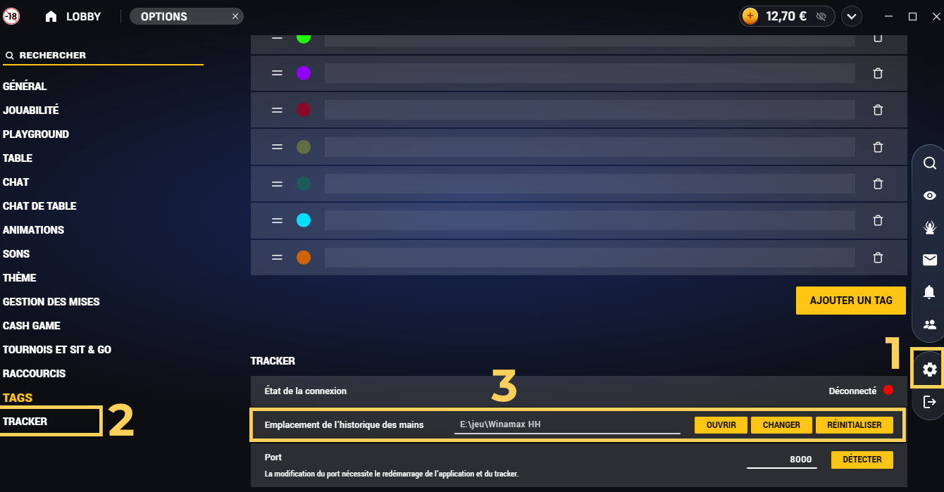 Configuración de Winamax